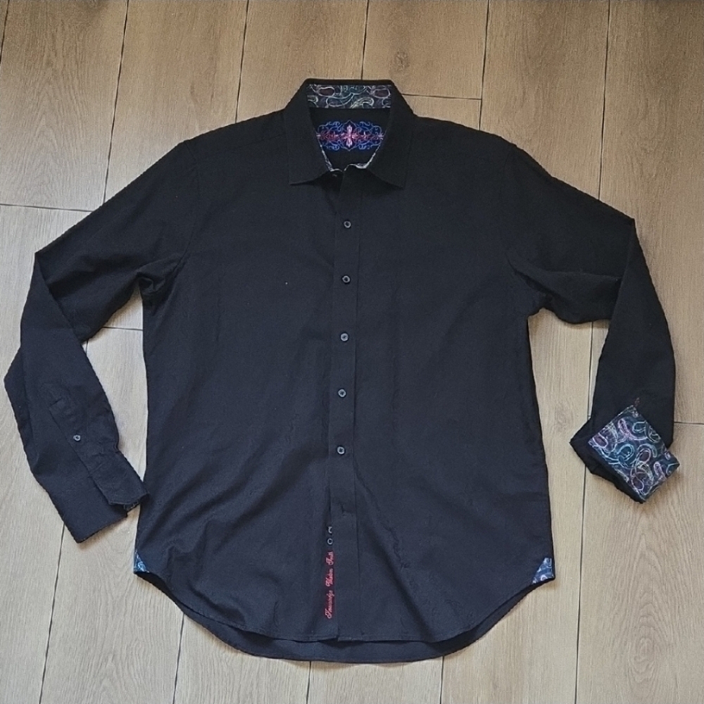 Robert Graham Black Jacquard Design Long-sleeve Shirt Sz L